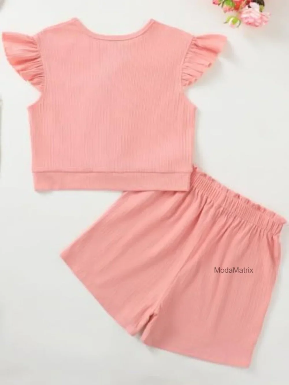 Girls 2 Piece Outfit Summer Ruffle Sleeve Top High Waisted Striped Shorts Set